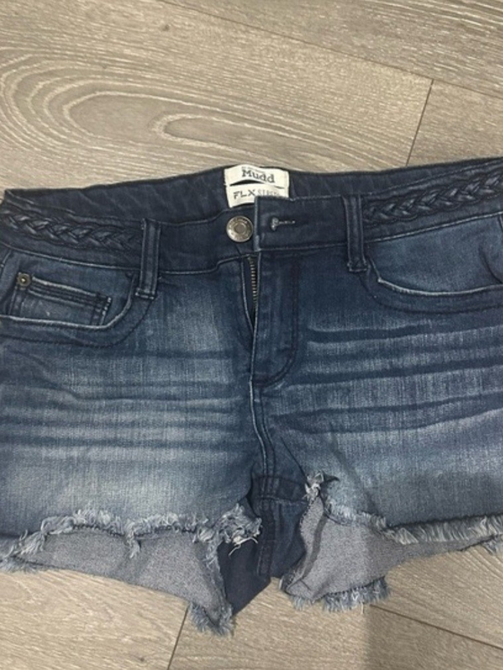 Mudd Dark Blue Distressed Jean Shorts